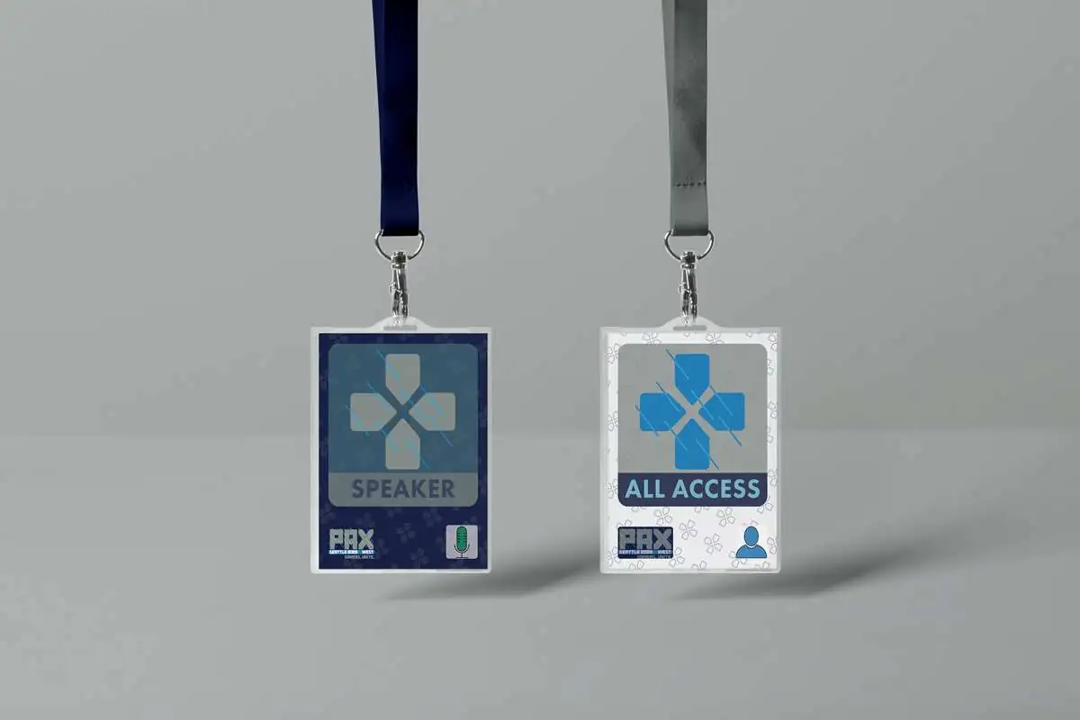 access badges with PAX logo, speaker and all access versions