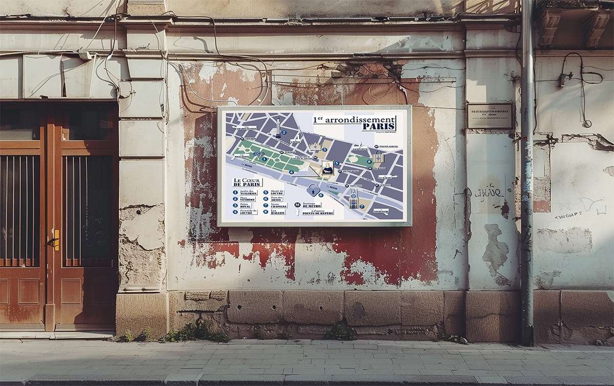 map_mockup04 stylized map mockup, large poster style on rundown building