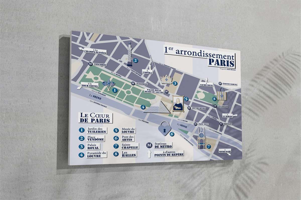 map_mockup08 stylized map mockup, mounted canvas style, light background