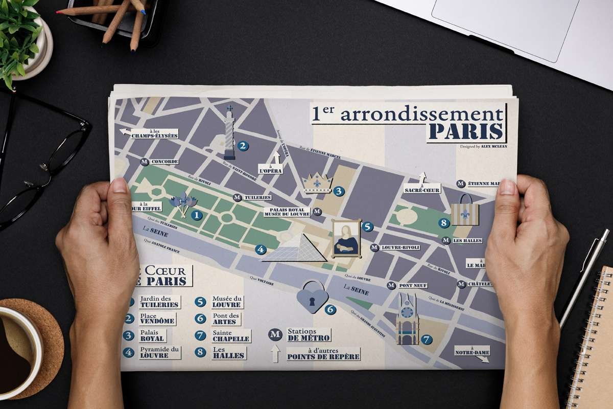 map_paper_with_hands stylized map mockup, newspaper style