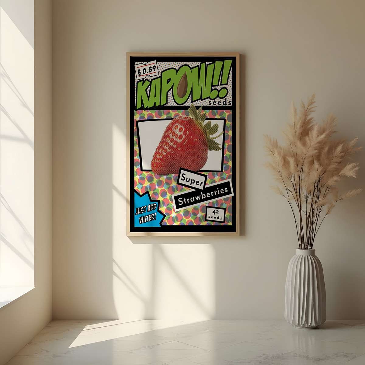 mockup04 strawberry seed pack indoor framed large hanging on wall