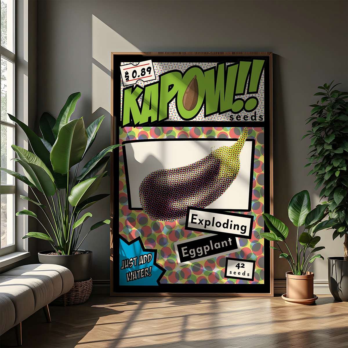 mockup06 eggplant seed pack indoor framed large on floor