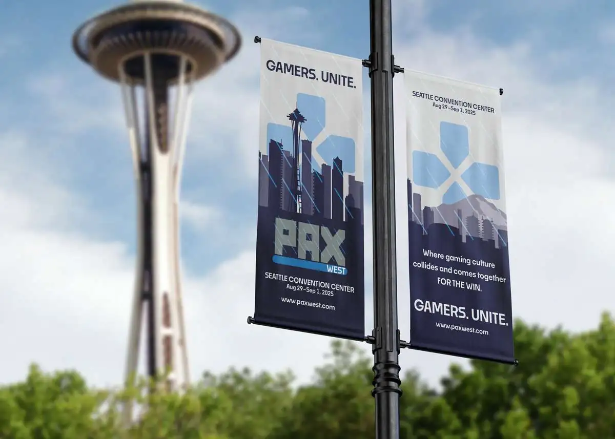 convention banner mockup with space needle in the background