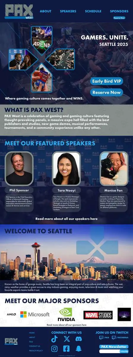 website mockup of PAX site redesign